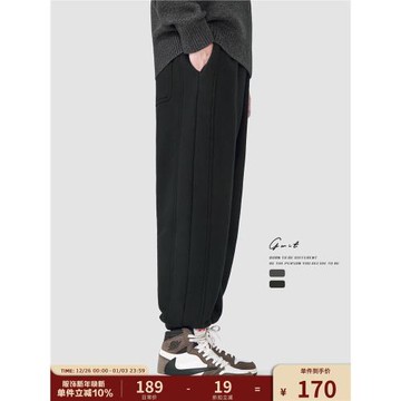 GWIT 420g羊羔粒絨 冬季保暖潮牌寬松休閑加絨加厚束腳運動衛褲男