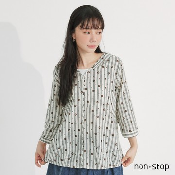 non-stop 綠野花徑條紋連帽襯衫-2色