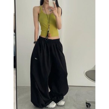 夏季速干運動褲女工裝休閑褲寬松jazz爵士舞褲子闊腿褲垂感傘兵褲