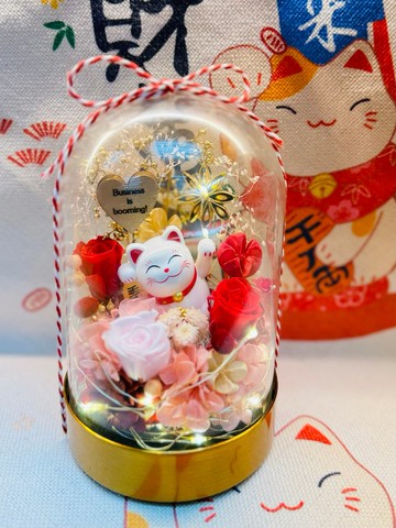 永生花招財貓擺設 客製化刻字牌