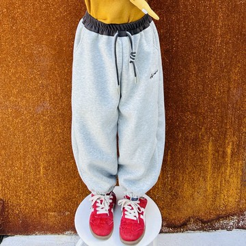 灰色純棉加厚束腳運動褲 / 休閒褲 褲子 童裝