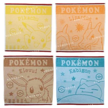 小禮堂 Pokemon 寶可夢 棉質小方巾 34x35cm (大臉名子款) 皮卡丘 噴火龍 卡比獸 伊布