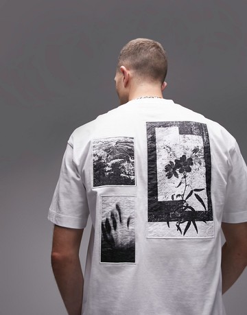 Topman oversized fit t-shirt with front and back placement patch in white