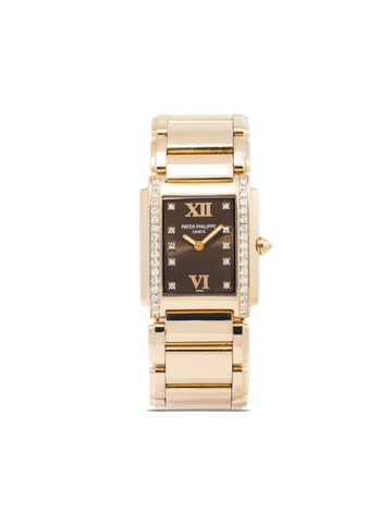 Patek Philippe - pre-owned Twenty 4 26mm - women - 18kt Yellow Gold/Diamond - One Size - Brown
