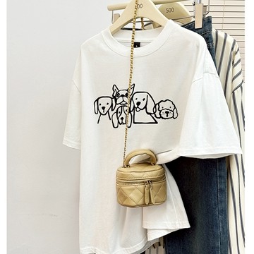 S~XL  純棉 短T 情侶T【Y1404】短袖-一排狗狗(五隻) 台灣製造 情侶裝 短袖T恤 男女可穿 快速出貨不用等