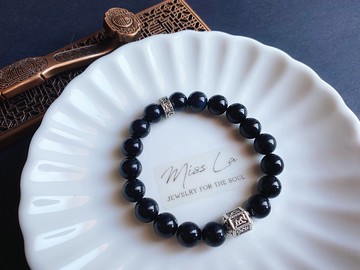 男士水晶手鍊 黑曜石 辟邪擋煞 防小人 六字箴言 守護者 天