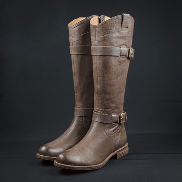 野蠻王妃西部風真皮高筒靴-摩卡咖