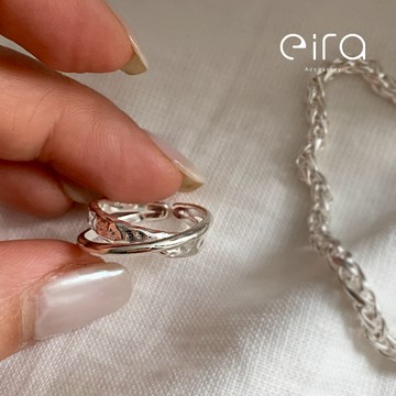 Eira Accessory 復古純銀捶打紋交叉戒指‧925純銀戒指‧可調式戒指‧時尚 潮流 百搭 CKJZ0060A