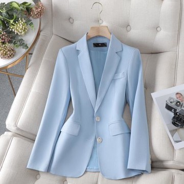 淺藍色西裝女外套2025春秋新款高級感修身上衣小個子氣質休閑西服