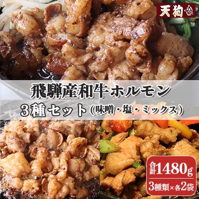 ふるさと納税 下呂市 飛騨産和牛ホルモン 3種セット(味噌・塩・ミックスホルモン)各2袋 計6袋 