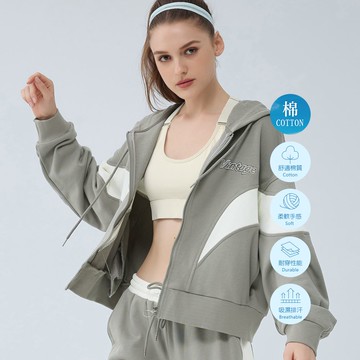 元動力 經典字母切線落肩連帽運動外套(灰色；S-M)4234174002