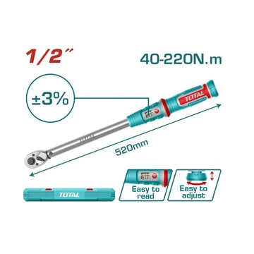 《油工坊》TOTAL 預設式 扭力板手 4分 40~220N.m 手工具 預裝扭力扳手 THPTW1220N6