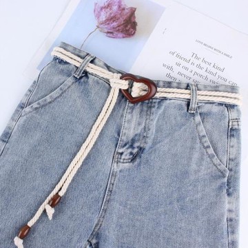 復古簡約編織棉繩腰帶女裝飾連衣裙子配飾打結牛仔褲帶愛心細腰鏈