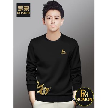 羅蒙長袖衛衣男士2024春秋款休閑圓領套頭男裝加絨冬季上衣服
