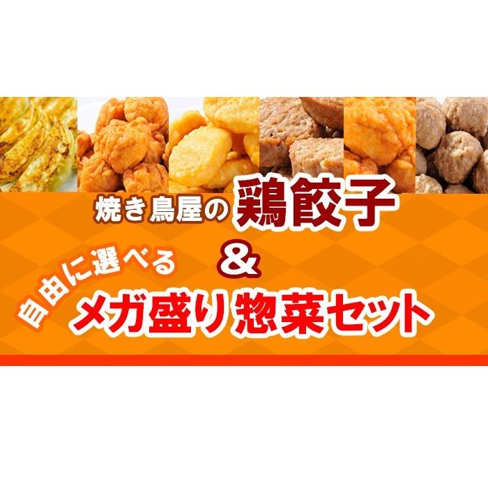 餃子 大人気 焼き鳥屋の鶏餃子(500g 一個約28g)と選べるメガ盛りお惣菜2パックセット