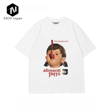 【Nico】寬鬆復古 慵懶風 100%純棉 短T 短踢 圓領 短袖T恤女 情侶裝 半袖 多巴胺衣服 100%純棉T恤