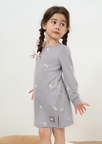 兒童連身_雪地蹦蹦．居家長袖開叉睡衣(鳶尾紫-小白兔)