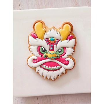 糖安然老師新年醒獅糖霜餅干模具卡通DIY過年曲奇烘焙家用按壓式