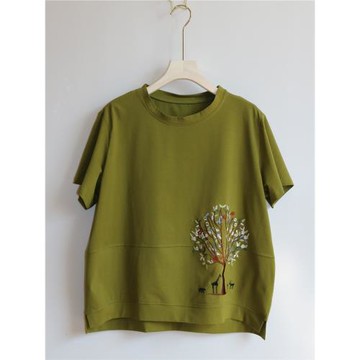 夏季中老年女裝純棉刺繡短袖t恤特體加肥大碼胖媽媽50歲半袖上衣