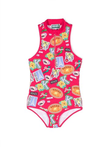 Kenzo Kids - graphic-print zip-up swimsuit - kids - Polyamide/Elastane/Polyester - 6 yrs - Pink