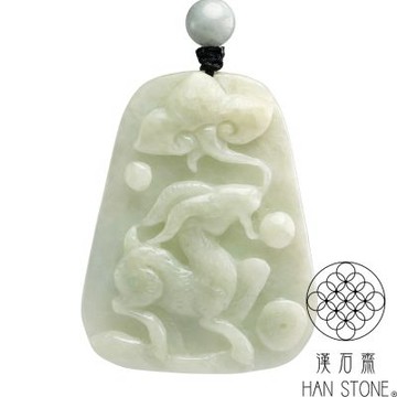 【漢石齋】天然翡翠A貨 吉羊如意玉佩吊墜 帶黃翡種(43*55*8mm)
