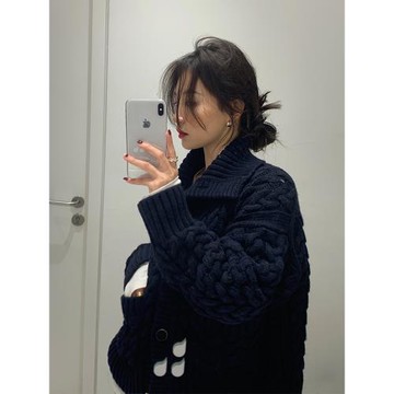粗麻花毛衣女2025年秋冬加厚軟軟糯復古寬松溫柔開衫外套針織上衣