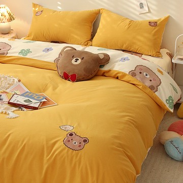 A純棉水洗棉B全棉床上四件套ins風卡通熊床單三件套網紅被套床笠4