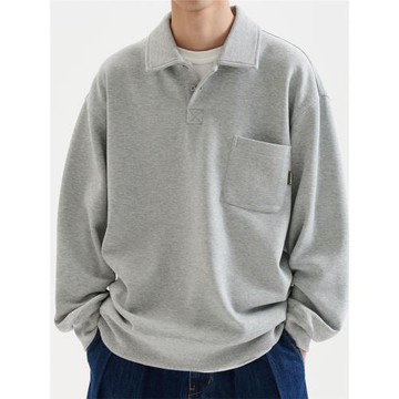 日系長袖POLO衫男女2025春季重磅情侶翻領打底衫復古純色寬松衛衣