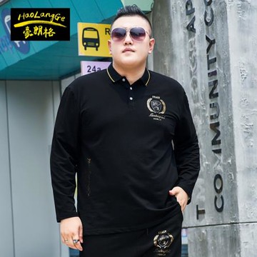 秋裝新品大碼男裝polo衫翻領長袖t恤胖子肥佬體恤加大加肥上衣4XL