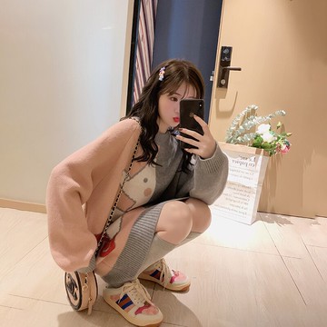 秋冬日系網紅毛衣女新款中長款慵懶風寬松外穿上衣套頭針織衫