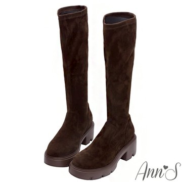 Ann’S一穿瘦一圈~真絲彈力絨厚底及膝長靴5.5cm-咖(版型偏小)