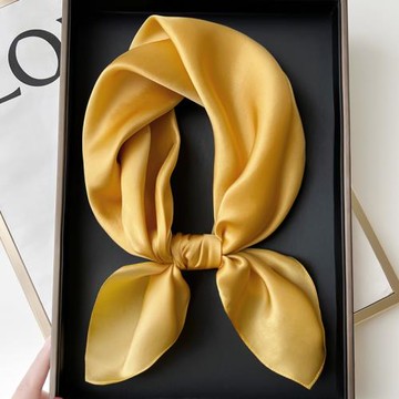 純色姜黃色真絲桑蠶絲小方巾絲巾女春秋夏季脖子裝飾薄圍巾70x70