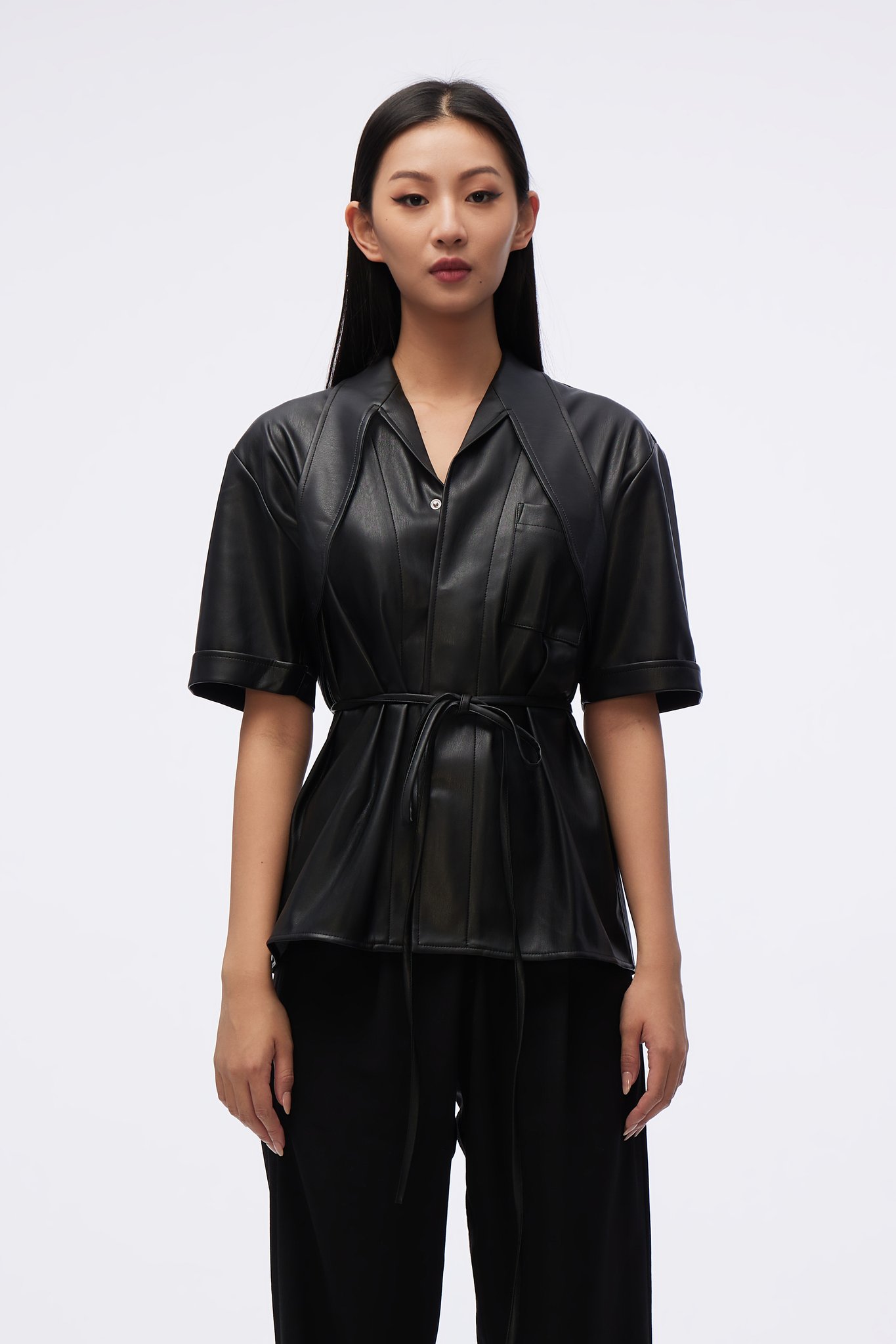 Short Sleeve Shirt With Harness Collar + Belt Black