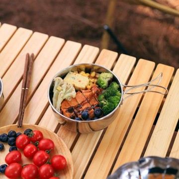 戶外折疊碗304不銹鋼2件套碗旅行套杯多功能旅行垂釣魚野營組合餐