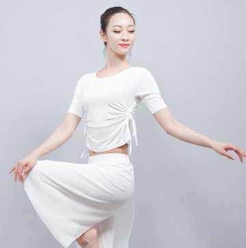 現代廣場舞肚皮舞上衣練功服中袖 性感雙側抽繩瑜伽服舒適莫代爾