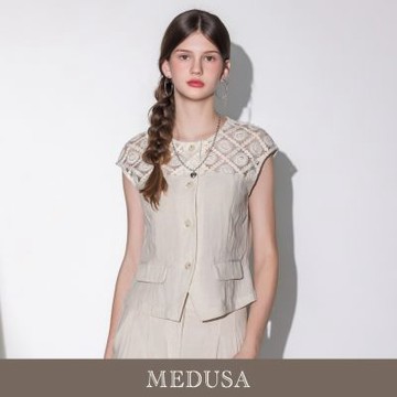 現貨【MEDUSA 曼度莎】米白天絲短版西裝背心上衣（M-XL）｜背心穿搭 都會穿搭 女背心
