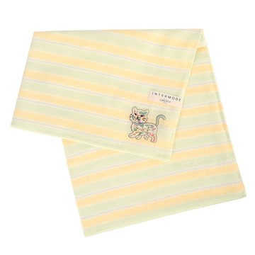 LIBERTY Liberty Art Fabrics 刺繡印花小貓線條紗布純綿帕巾-粉黃色