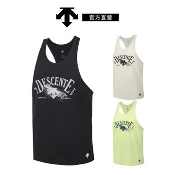 【DESCENTE】迪桑特 男士 吸濕排汗印花無袖背心 (米色/綠黃色/黑色)