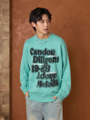 虛幻字體抓破寬鬆長針織衫