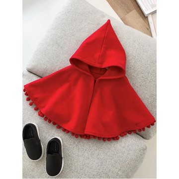 新生嬰兒春秋小紅帽披風女童連帽斗篷女寶寶外出防風針織抓絨披肩