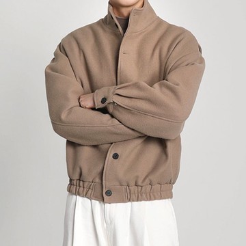 秋季日系復古垂墜感毛呢外套男寬鬆休閒百搭保暖上衣男