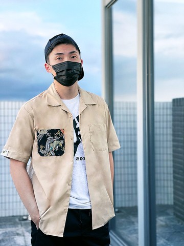 【客製化禮物】  西陣織開襟mix工裝風襯衫~摩卡棕色男生版