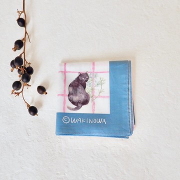 飛燕草與貓咪的格紋手帕