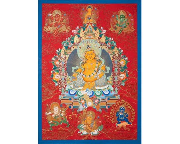 博物館級金財神黃藏巴拉唐卡畫