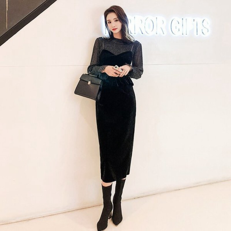 パーティードレス 結婚式 お呼ばれ ドレス ワンピース 韓国 ロング 長袖 黒 ベロアワンピース セットアップ レディース シースルー 大きいサイズ 通販 Lineポイント最大0 5 Get Lineショッピング
