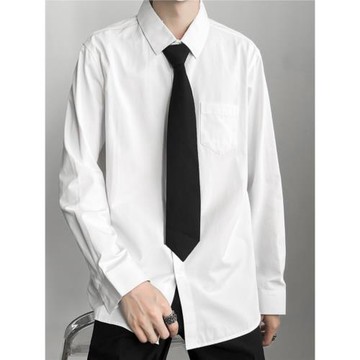 白色長袖襯衫男西裝套裝寬松dk短袖襯衣潮流班服畢業衣服工作正裝