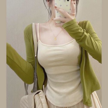 防曬開衫女薄款披肩夏季搭配吊帶裙子外搭罩衫兩件套上衣針織外套