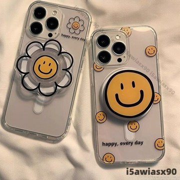 可愛笑臉 磁吸氣囊支架 蘋果 iphone16 15 14 13 12 11 Pro max 手機殻 7/8 卡通 iX