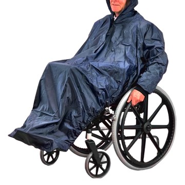 感恩使者 輪椅用雨衣 有袖設計 深藍色  腋下到腋下間寬幅約103cm 袖長75cm 衣長153cm 拉鍊34cm 背長60cm  1件