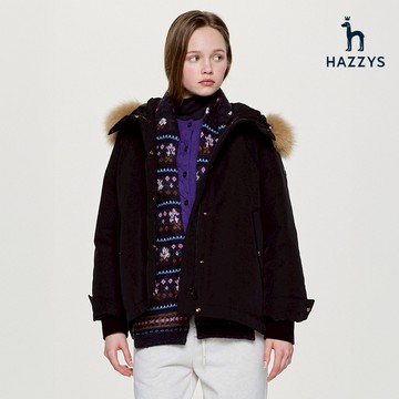 【HAZZYS】女款黑色奢華觸感保暖毛領羽絨外套 YSWUD101